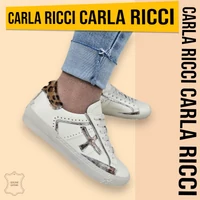 Carla Ricci bézs bőr sportcipő, sneaker oecelot mintával