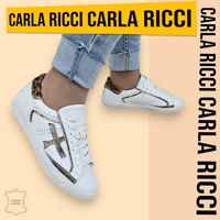 Carla Ricci fehér bőr sportcipő, sneaker oecelot mintával