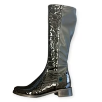 Bioeco fekete krokko lakkbőr női lovagló csizma 