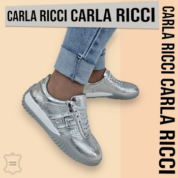 Carla Ricci ezüst bőr sportcipő, sneaker