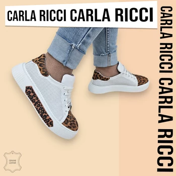 Carla Ricci fehér bőr sportcipő, sneaker oecelot mintával