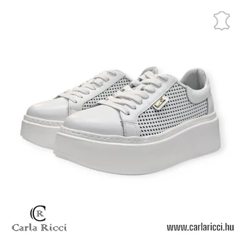 Carla Ricci fehér bőr sportcipő, sneaker perforált