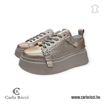 Carla Ricci arany bőr sportcipő, sneaker perforált