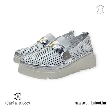 Carla Ricci fehér-ezüst slipon
