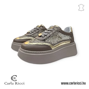 Carla Ricci bézs bőr sportcipő, sneaker perforált