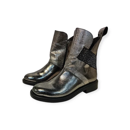 Carla Ricci ezüst bőr női bokacsizma