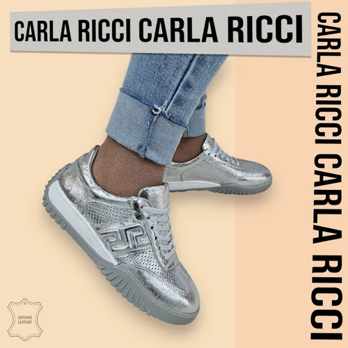 Carla Ricci ezüst bőr sportcipő, sneaker