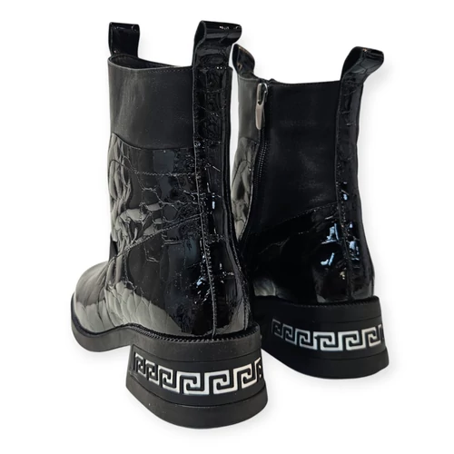 Carla Ricci  fekete krokko bőr női bokacsizma