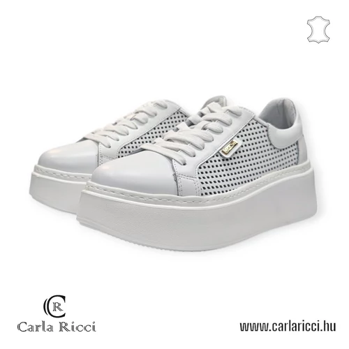 Carla Ricci fehér bőr sportcipő, sneaker perforált