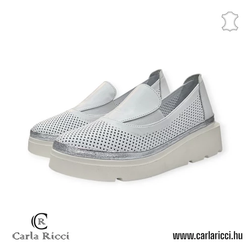 Carla Ricci fehér-ezüst slipon