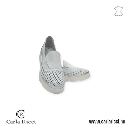 Carla Ricci fehér-ezüst slipon