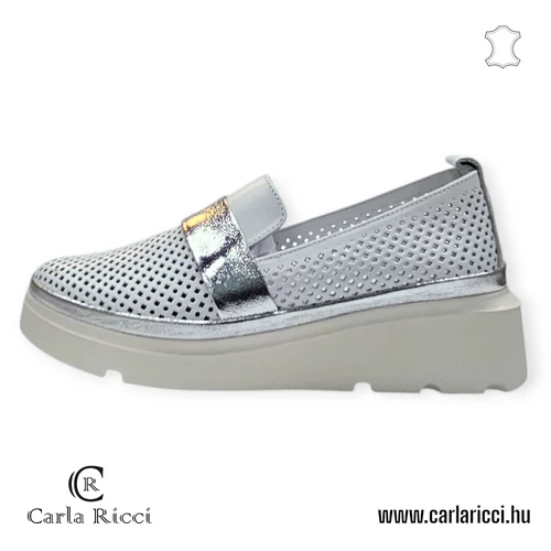 Carla Ricci fehér-ezüst slipon