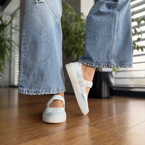 Carla Ricci kék-fehér bőr balerinacipő