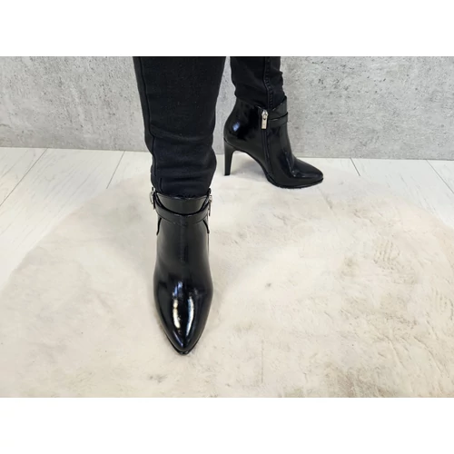 Edeo fekete lakkbőr elegáns női bokacsizma